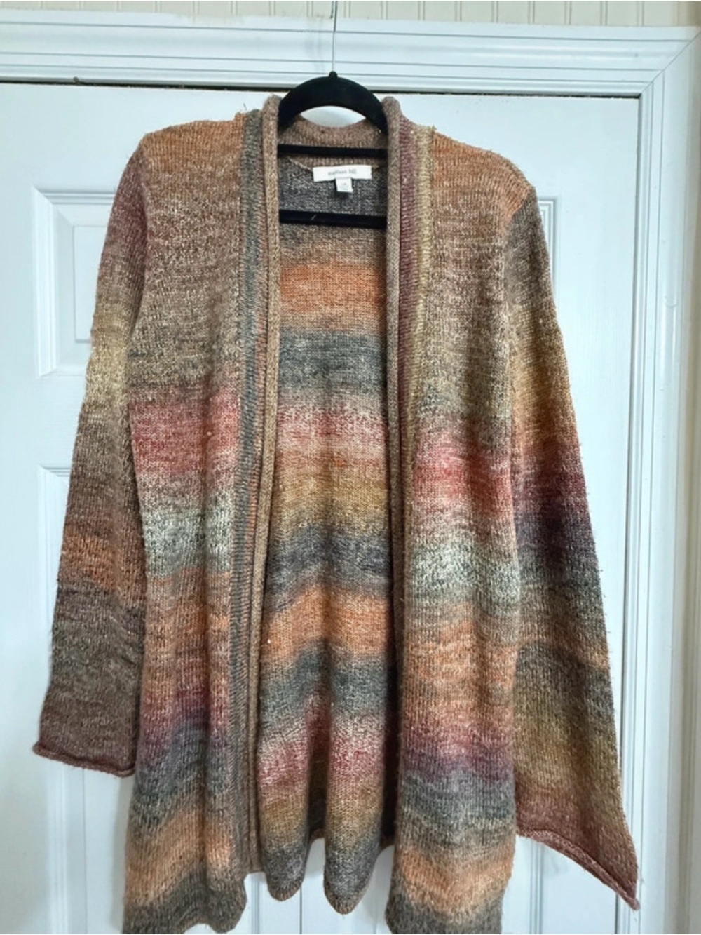 Madison Open-Front Striped Gradient Cardigan in Cream, Brown, Pink, Gray